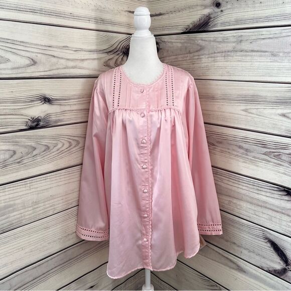 Vintage Pink Satin Button Down Pajama Shirt - Picture 1 of 9